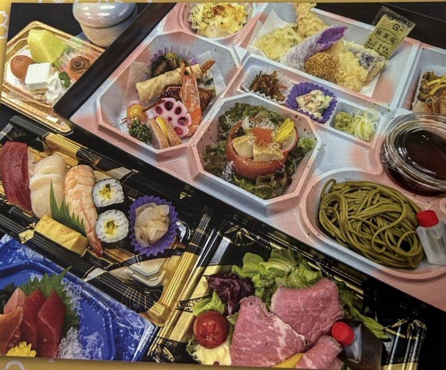 宙（そら）のお料理。お寿司、お刺身、上ローストビーフ、焼八寸、茶そば